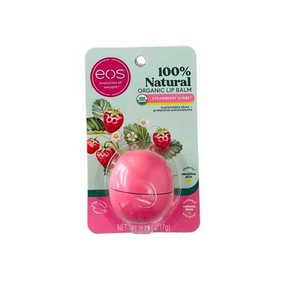 EOS Organic Strawberry Sorbet Lip Balm Natural Shea Butter Sphere - Picture 1 of 3